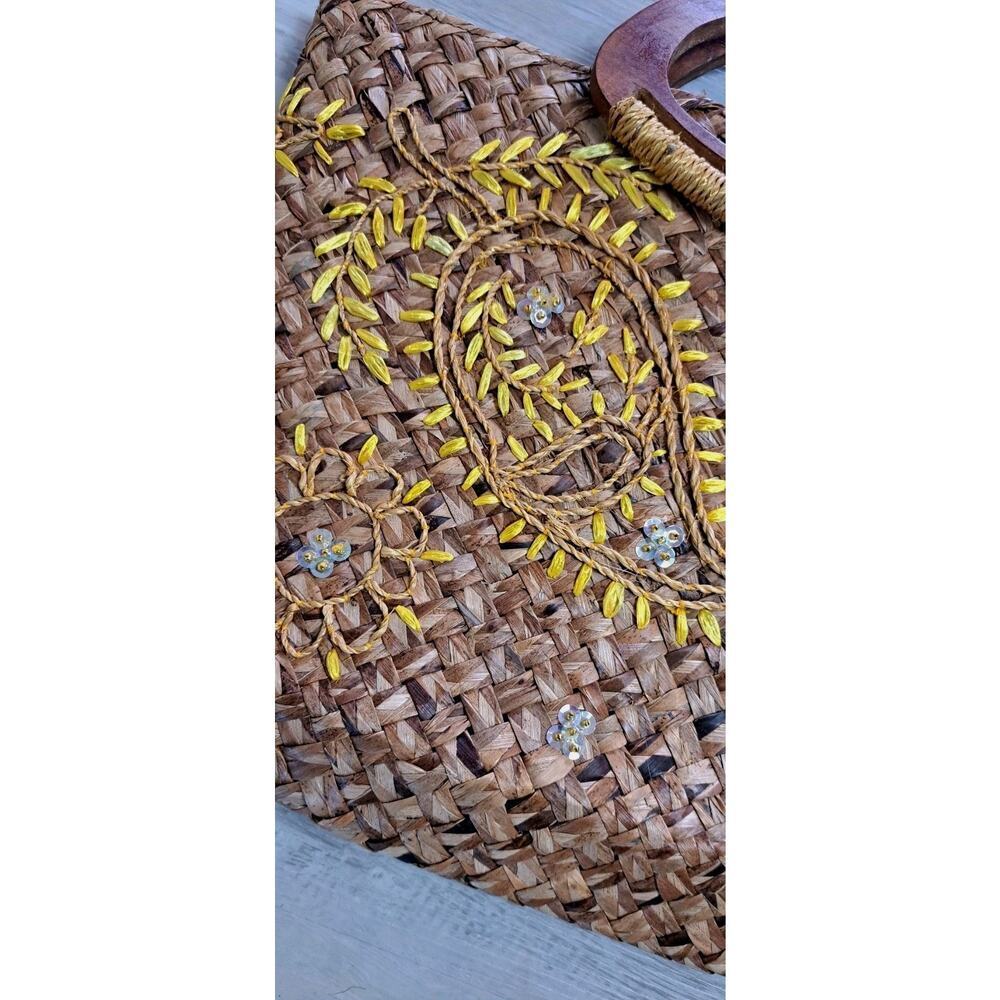 VTG Tommy Bahama Raffia Wooden Handbag Tote Embellished Beach Boho Sequin NWT - Picture 5 of 12